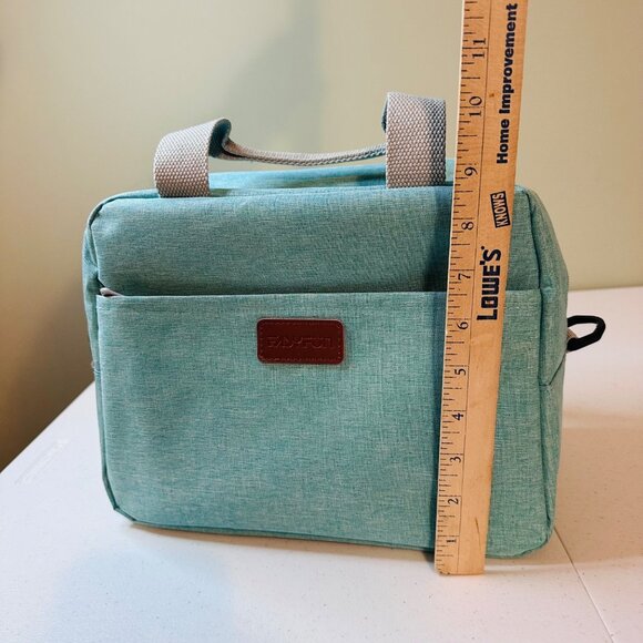 Insulated Lunch Bag with detachable shoulder strap Aqua Green front pocket - Picture 2 of 10